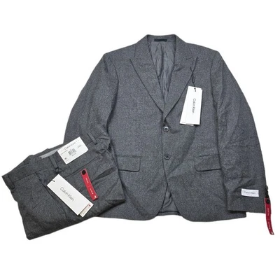 Calvin Klein Wool Suit Mens 40S 2 Piece Pants 34x30 Grey Slim Fit Stretch NEW - Image 1 of 4