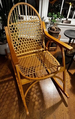 Snowshoe Oak Rocking Chair Rawhide Lacing by Vermont Tubbs Rare Impeccable - Image 1 of 4