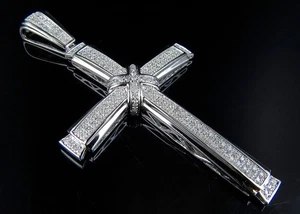 Men's 10K White Gold Designer Cross Crucifix Sophisticate Diamond Pendant 1/2 ct - Picture 1 of 7