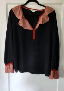 Boden Womens Constance Silk Blouse Top Ruffled UK 22 US 18 Navy Blue Pink  - Picture 1 of 6