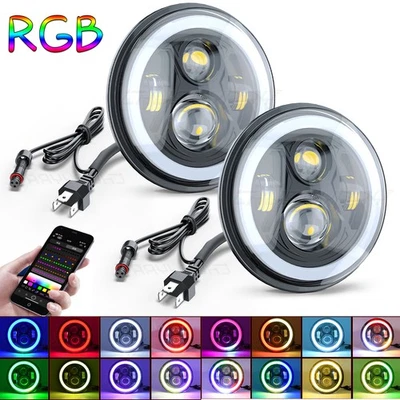 Par de faros LED redondos de 7 pulgadas para Ford Mustang 1965-1973 haz alto/bajo RGB halo Foto 1 de 4