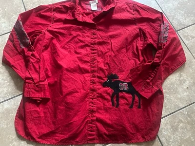 Blusa Camisa Vacacional Bobbie Books 22W 24W Algodón Bordada Roja Foto 1 de 4