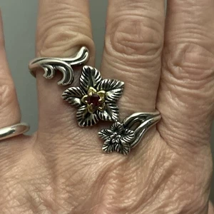 Carolyn Pollack Sterlingsilber Granat Blume Doppelring Größe 8 - Bild 1 von 9