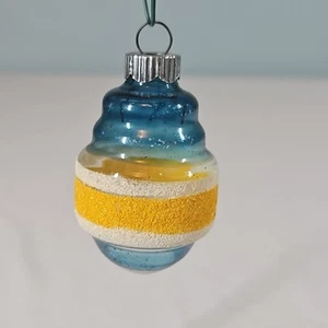 Vintage Shiny Brite Clear Unsilvered Blue White Yellow Lantern Mica Ornament  - Picture 1 of 4