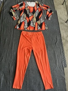 EMERY ROSE 2tlg Damen Fleece Locker Langarm Shirt Set Orange XL Hose  - Bild 1 von 9