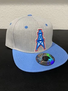 HOUSTON OILERS VINTAGE GRAY & BABY BLUE THROWBACK LOGO HAT CAP SNAPBACK NEW - Picture 1 of 4