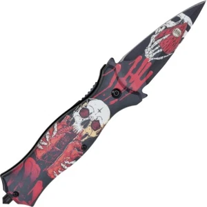 Coltello tascabile Nightmare III stiletto rosso con scheletro - Foto 1 di 6