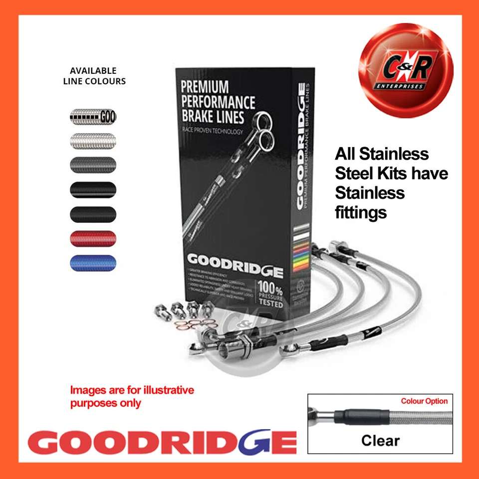 Mangueras de freno transparentes de acero Goodridge para Ferrari 400/GT/i 1977-1984 SFE1200-8C-CL - Imagen 1 de 4