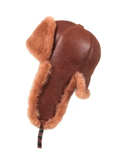 Cappello in pelliccia di montone shearling 6 pannelli Ushanka - marrone pesca - Foto 1 di 5