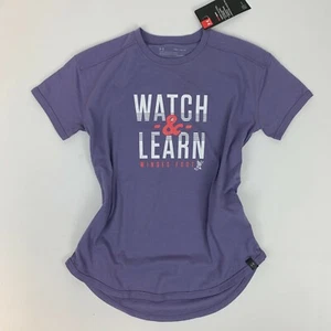 Under Armour Youth Girls Medium Purple Winged Foot Golf "Watch and Learn" Shirt - Picture 1 of 5