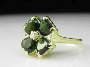 3Ct Heart Simulated Peridot Flower Shape Engagement Ring 14K Yellow Gold Plated - Picture 1 of 5