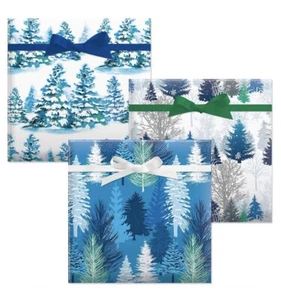 Snowy Trees Flat Christmas Gift Wrap Sheets 22” x 34” Set of 3 Flat Sheets NEW - Picture 1 of 7