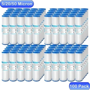 Paquete de 100 filtros de agua plisados lavables para toda la casa de 10"x2,5" 5/20/50 μm - Imagen 1 de 12