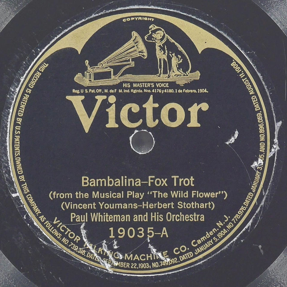 PAUL WHITEMAN Bambalina / Lady Butterfly VICTOR 19035 VG+ 78 10" 1923 Soundtrack - Image 1 of 4