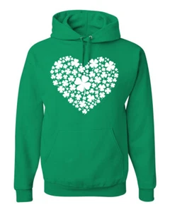 Maglione con cappuccio Lucky Clover Shamrock Heart giorno San Patrizio - Foto 1 di 3