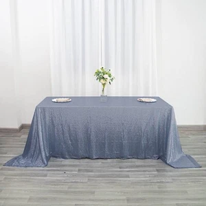 90x132" DUSTY BLUE Sequin RECTANGLE TABLECLOTH Party Events Catering Linens SALE - Picture 1 of 8