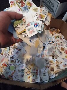 3oz Grab Bag of used Postage Stamps From Estate Sale 400+  Both on and off Paper