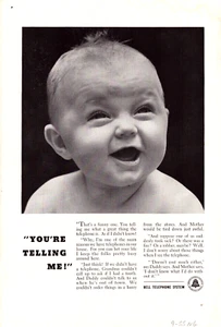 Bell Telephone System Cute Baby "You're Telling Me!" Vintage Print Ad 1955 - Picture 1 of 4
