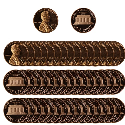 1974 Gem Proof Lincoln Memorial Cent Roll - 50 US Coins Cover