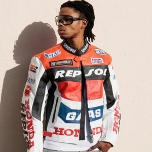 HONDA REPSOL MOTORBIKE THICK LEATHER JACKET MOTORBIKE JACKET - Picture 1 of 7