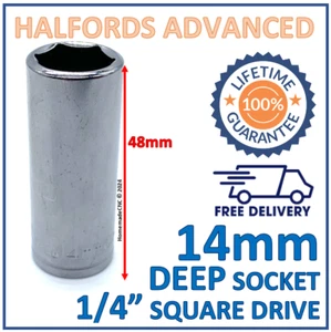 Halfords Advanced 14 mm 1/4" unidad cuadrada 6 puntos enchufe profundo - garantía de por vida - Imagen 1 de 6