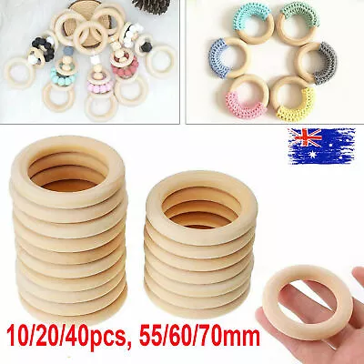 Baby Newborn Natural Round Wood Teething Ring Wooden Teether Toy DIY Gift • 23.99$