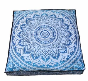 Bohemio Cuadrado Suelo Funda de Cojín Pavo Real Mandala Diseño Algodón 88.9cm - Imagen 1 de 5