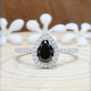 5 Ct Beautiful Pear Shape Black Diamond Ring AAA Certified ! Birthday Gift - Picture 1 of 8