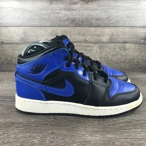 Nike Air Jordan 1 Mid Shoes Boys 5Y Blue Black Basketball Sneakers Womens 6.5 - Picture 1 of 11