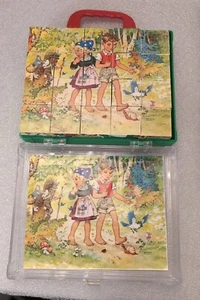Vintage Kids Herrmann Eichhorn West Germany Wood Blocks 6 Sided Puzzle W/Case - Picture 1 of 22
