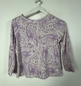 Oleg Cassini Sport Women's Long Sleeve Cropped Top Medium Paisley Purple Stretch - Picture 1 of 7