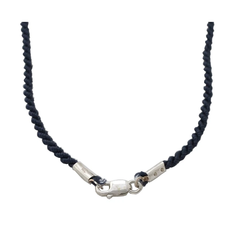 Collana girocollo funetta corda in raso blu con chiusura argento 925 rodiato - Immagine 1 di 1