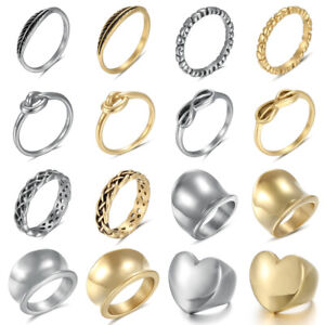 Women Girl Stainless Steel Silver/Gold Cute Simple Rings Band Fashion Jewelry