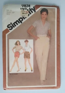 SIMPLICITY #9874 MISSES SIZE 10 Waist 25" PANTS AND SHORTS PATTERN UC - Picture 1 of 3