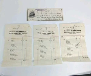 Vintage 1940 Fahrnwald Farms Dairy Oshkosh Wis Receipt & Cancelled Check - Picture 1 of 9