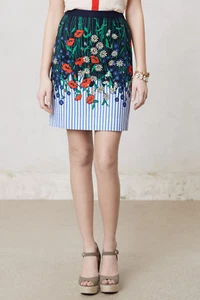 New!  Anthropologie Postmark  Floral "Vertical Garden Skirt" 4 - Picture 1 of 6