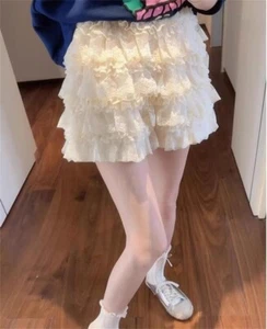 Mini faldas plisadas cintura alta línea A japonesas para mujer Kawaii Lolita Cake - Imagen 1 de 5