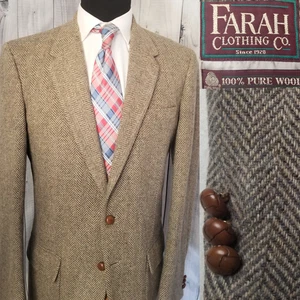 Vintage Farah Tweed Herren 40 L grau braun Heringbone Blazer Sport Mantel Jacke - Bild 1 von 23