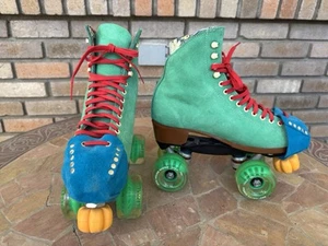 Customized Moxi Lolly Apple Green Suede Roller Skates Women 8 - 8.5/Men 6.5- 7 - Picture 1 of 11