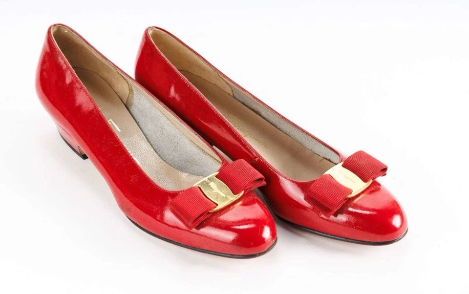 Zapatos de salón Salvatore Ferragamo rojo Vara cuero tacón bloque detalle de lazo talla 6,5 C Foto 1 de 4