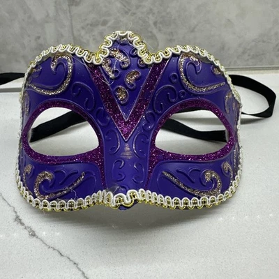 NWOT Mardi Gras NewOrleans Adult EyeMask Purple Gold Shimmer Venetian Masquerade - Image 1 of 4