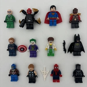 LEGO DC Marvel SUPER HEROES MINIFIGURES Spider Man Bat Man Black Panther 12 Qty - Picture 1 of 5