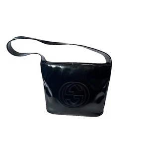 Gucci Vintage Schwarz Lackleder Soho Schultertasche Handtasche GG Logo Retired - Bild 1 von 18