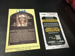 Placa postal amarilla firmada por Larry Walker de la corte MLB Colorado Rockies Expos JSA d - Imagen 1 de 1