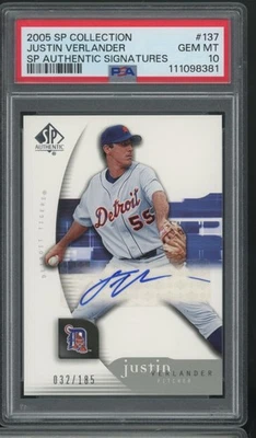 2005 UD SP AUTHENTIC JUSTIN VERLANDER ROOKIE SIGNATURES AUTO /185 PSA 10 GEM D2 - Image 1 of 2