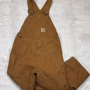 Carhartt Canvas Double Knee Bib Overalls Youth Size 8 Brown Western Play - Picture 1 of 7