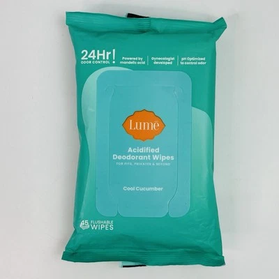 LUME Acidified Deodorant Wipes ~ COOL CUCUMBER ~ 45 Count Wipes NEW! - Image 1 of 4