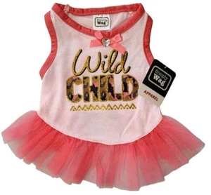 Simply Wag " Wild Child , Pink Ruffles, Satin Gem Bow  Puppy/Dog Dress, Small - Picture 1 of 3