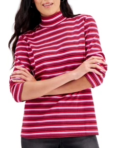 Karen Scott Marie Striped Top - Garnet - Medium - Picture 1 of 3