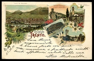 ITALIA Trento Postal 1899 Litografía Multivista Piazza Grande - Imagen 1 de 2